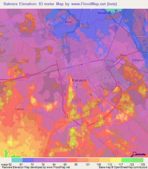 Rakvere,Estonia Elevation Map