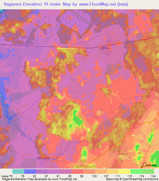 Ragavere,Estonia Elevation Map