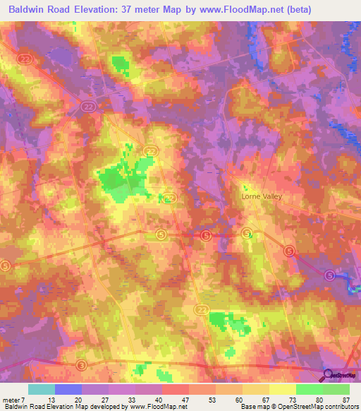Baldwin Road,Canada Elevation Map