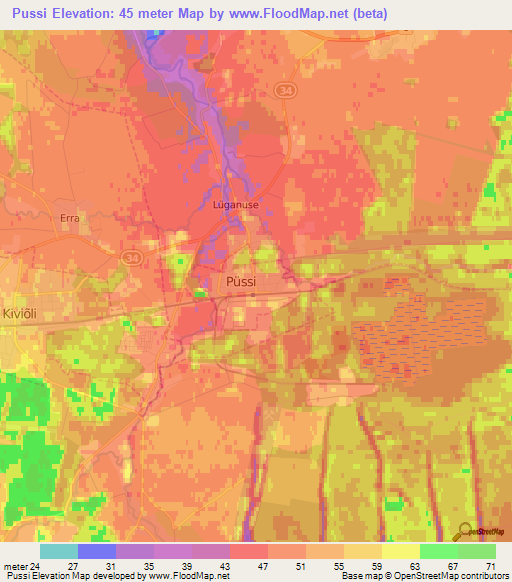Pussi,Estonia Elevation Map