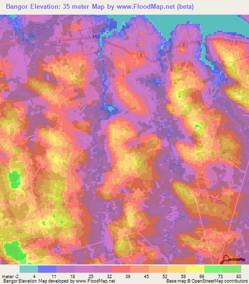 Bangor,Canada Elevation Map