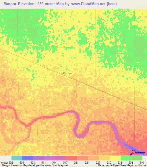 Bangor,Canada Elevation Map