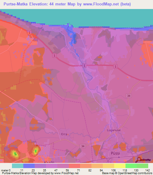 Purtse-Matka,Estonia Elevation Map