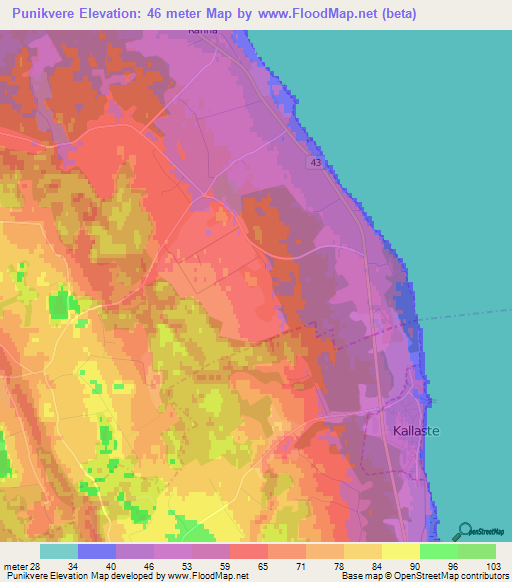 Punikvere,Estonia Elevation Map