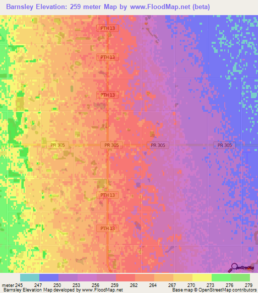 Barnsley,Canada Elevation Map