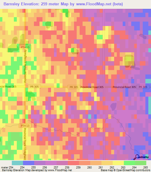 Barnsley,Canada Elevation Map