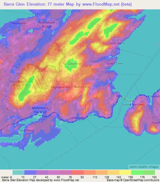 Barra Glen,Canada Elevation Map