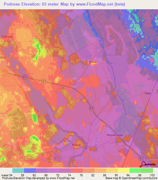 Podruse,Estonia Elevation Map