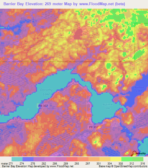 Barrier Bay,Canada Elevation Map