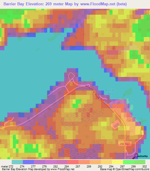 Barrier Bay,Canada Elevation Map