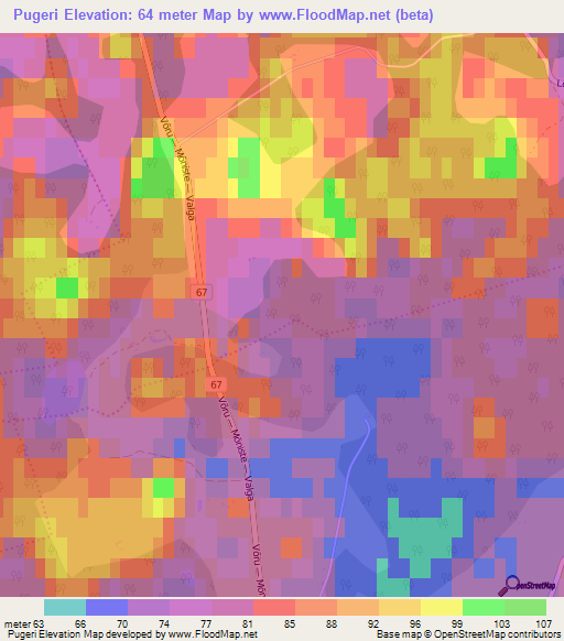 Pugeri,Estonia Elevation Map