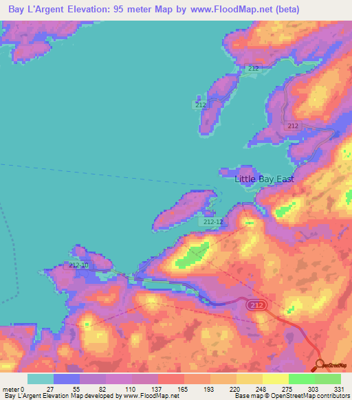 Bay L'Argent,Canada Elevation Map