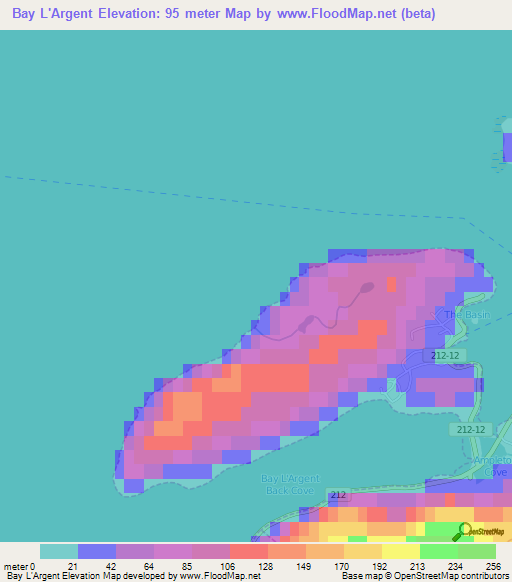 Bay L'Argent,Canada Elevation Map