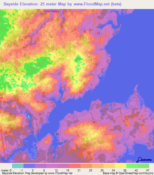 Bayside,Canada Elevation Map