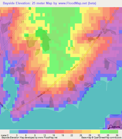 Bayside,Canada Elevation Map