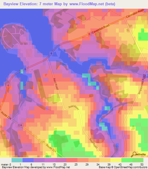 Bayview,Canada Elevation Map
