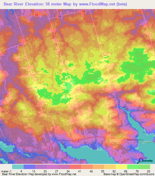 Bear River,Canada Elevation Map