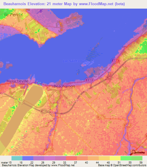 Beauharnois,Canada Elevation Map