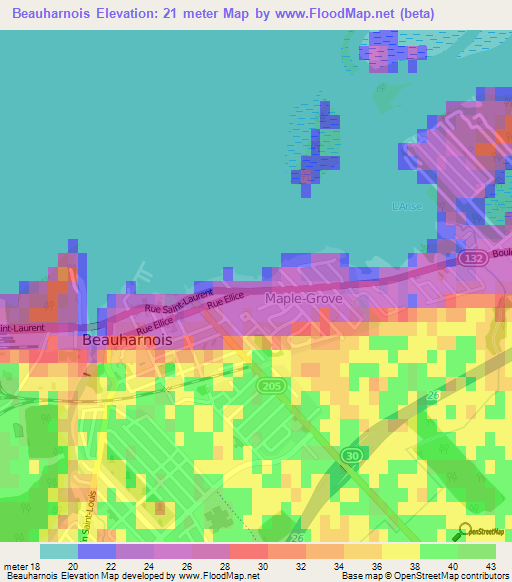 Beauharnois,Canada Elevation Map