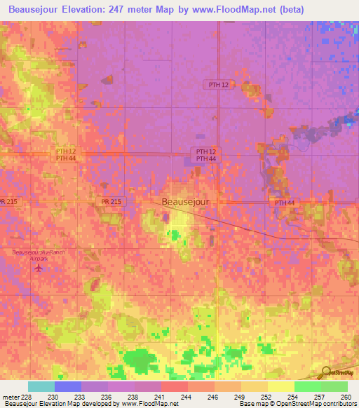 Beausejour,Canada Elevation Map