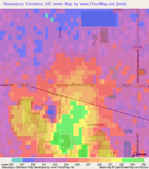 Beausejour,Canada Elevation Map