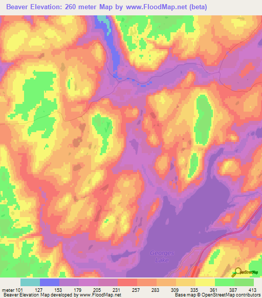 Beaver,Canada Elevation Map