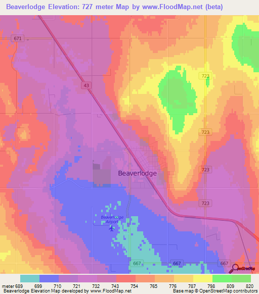 Beaverlodge,Canada Elevation Map