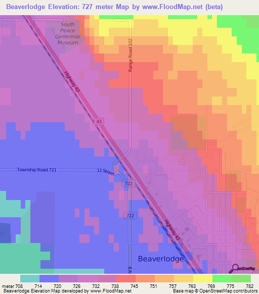 Beaverlodge,Canada Elevation Map