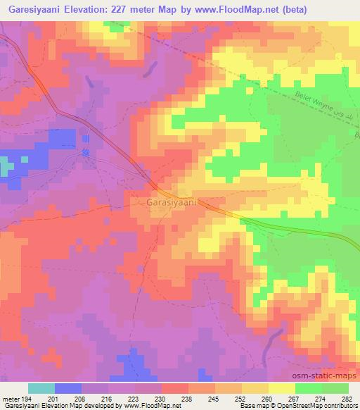 Garesiyaani,Somalia Elevation Map