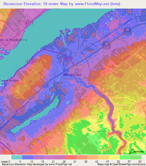 Becancour,Canada Elevation Map