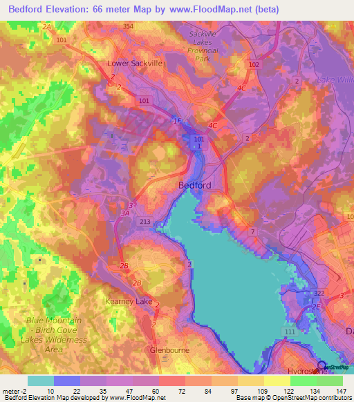 Bedford,Canada Elevation Map