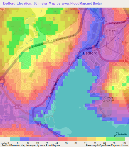 Bedford,Canada Elevation Map