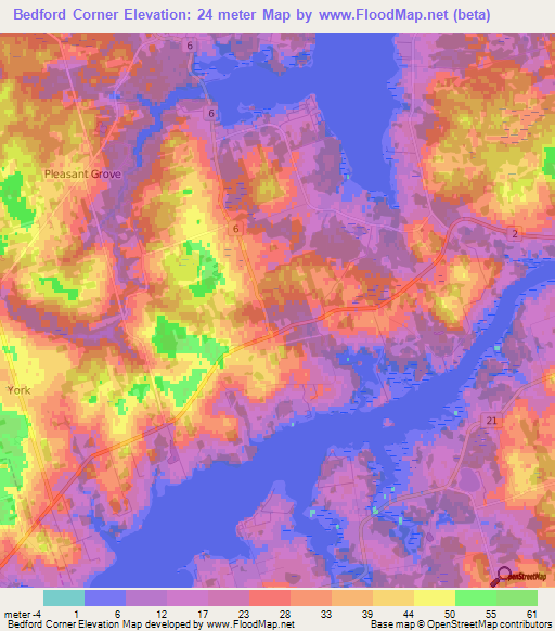 Bedford Corner,Canada Elevation Map