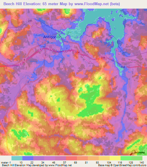 Beech Hill,Canada Elevation Map