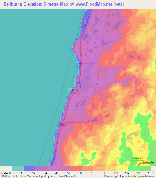 Bellburns,Canada Elevation Map