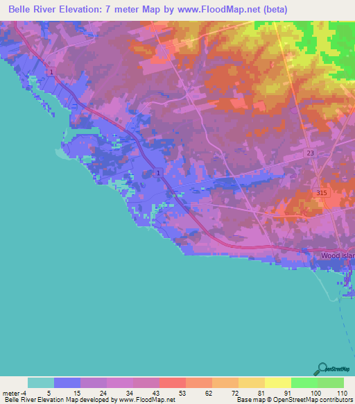 Belle River,Canada Elevation Map