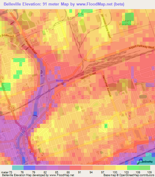 Belleville,Canada Elevation Map