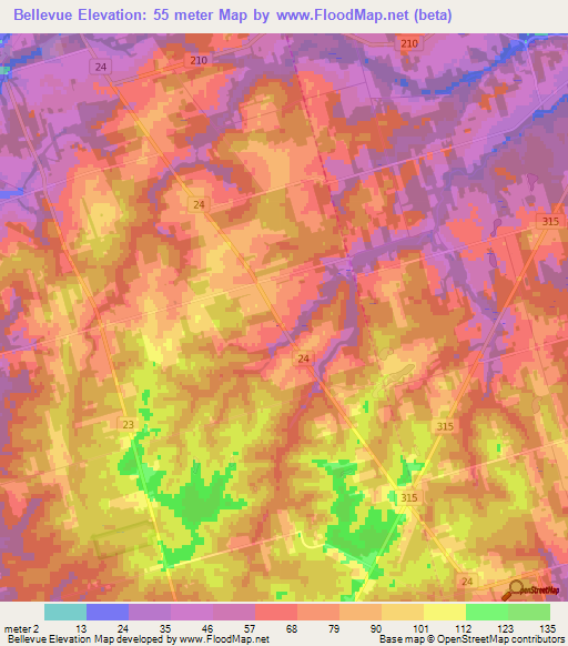Bellevue,Canada Elevation Map