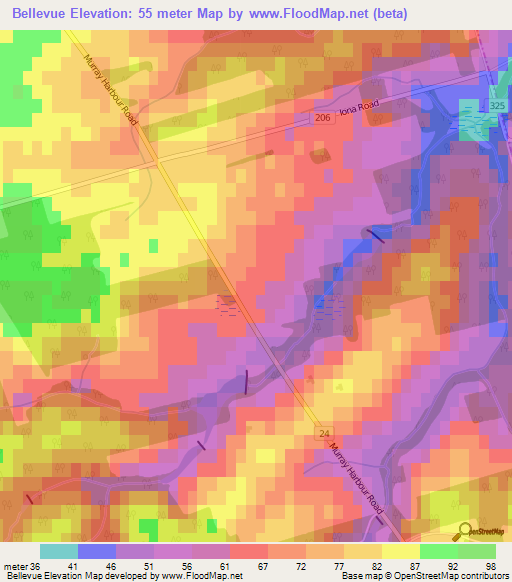 Bellevue,Canada Elevation Map