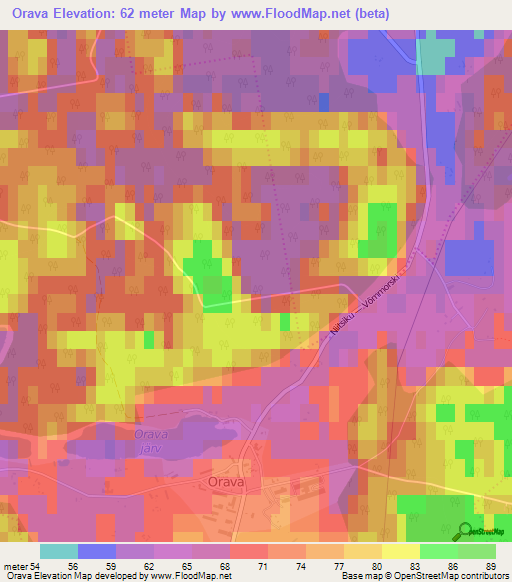 Orava,Estonia Elevation Map