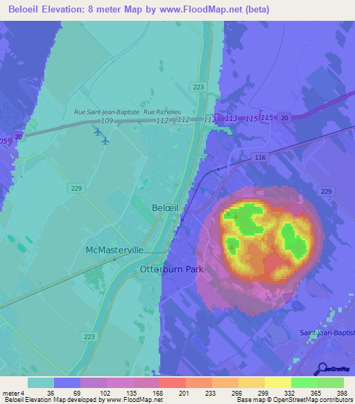 Beloeil,Canada Elevation Map