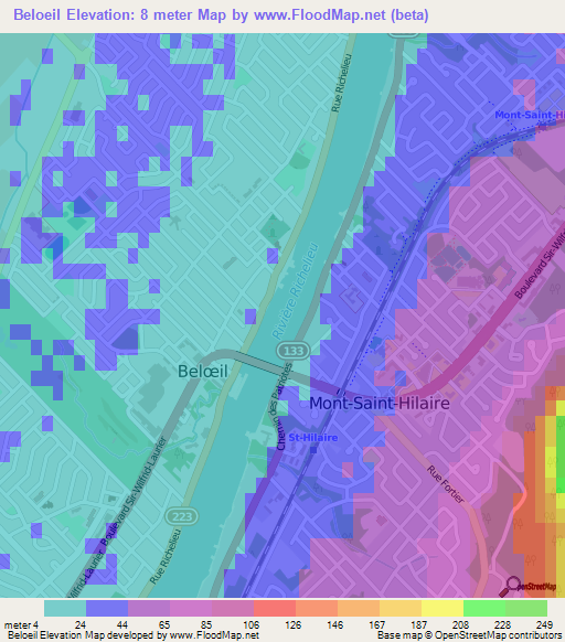 Beloeil,Canada Elevation Map