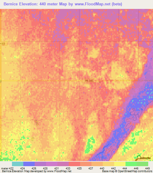 Bernice,Canada Elevation Map