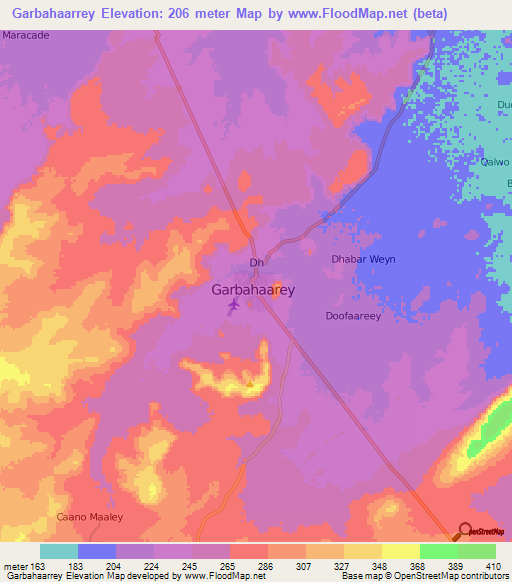 Garbahaarrey,Somalia Elevation Map