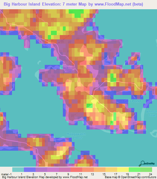 Big Harbour Island,Canada Elevation Map