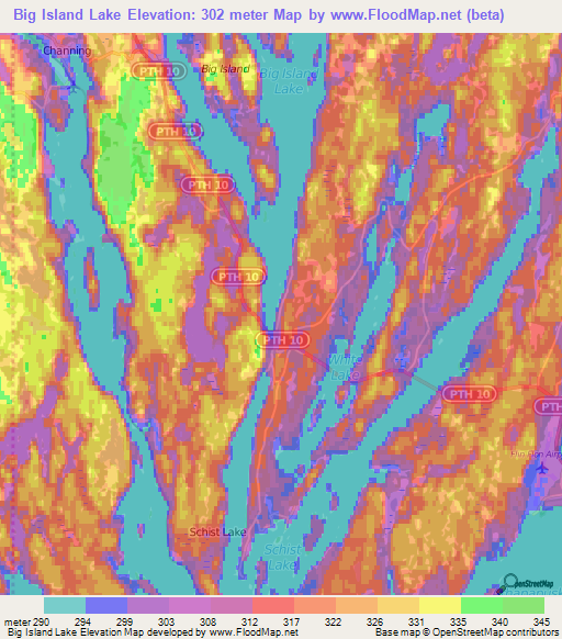 Big Island Lake,Canada Elevation Map