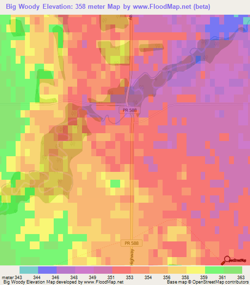 Big Woody,Canada Elevation Map