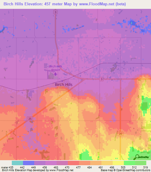 Birch Hills,Canada Elevation Map