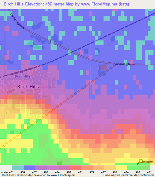Birch Hills,Canada Elevation Map