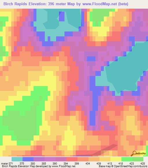 Birch Rapids,Canada Elevation Map
